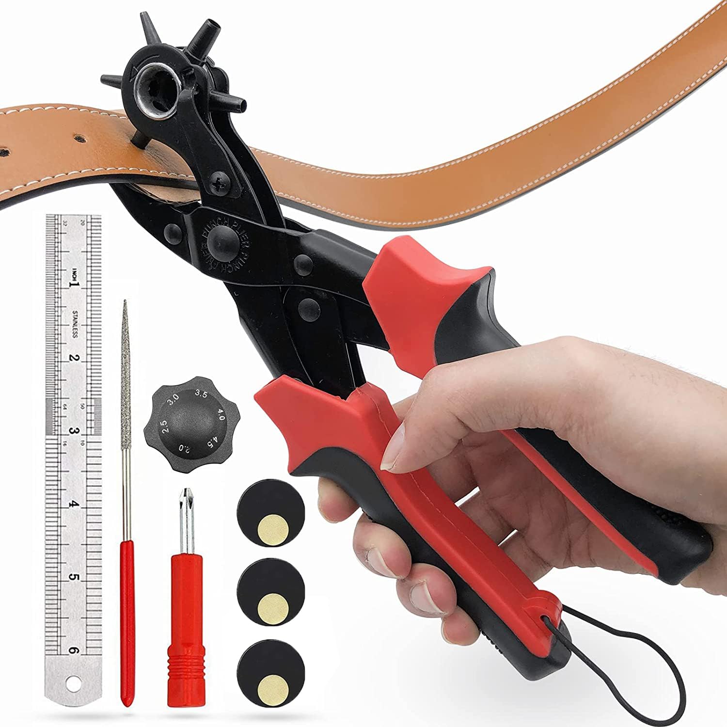 Leather Hole Punch,Belt Hole Puncher for Leather, Revolving Punch Plier Kit for 