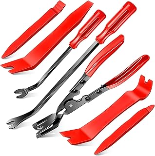 Doaho 7 Pcs Car Trim Removal Tool Kit - Red | Non-Scratch Plastic Pry &amp; Fastener Clip Pliers for Auto Interior Panel Detachment,Dashboard,Door Clips