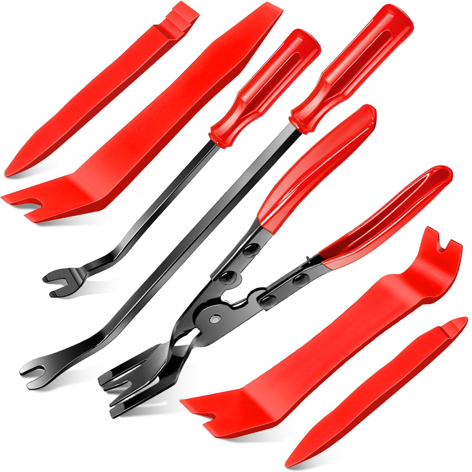 Doaho 7 Pcs Car Trim Removal Tool Kit - Red | Non-Scratch Plastic Pry &amp; Fast