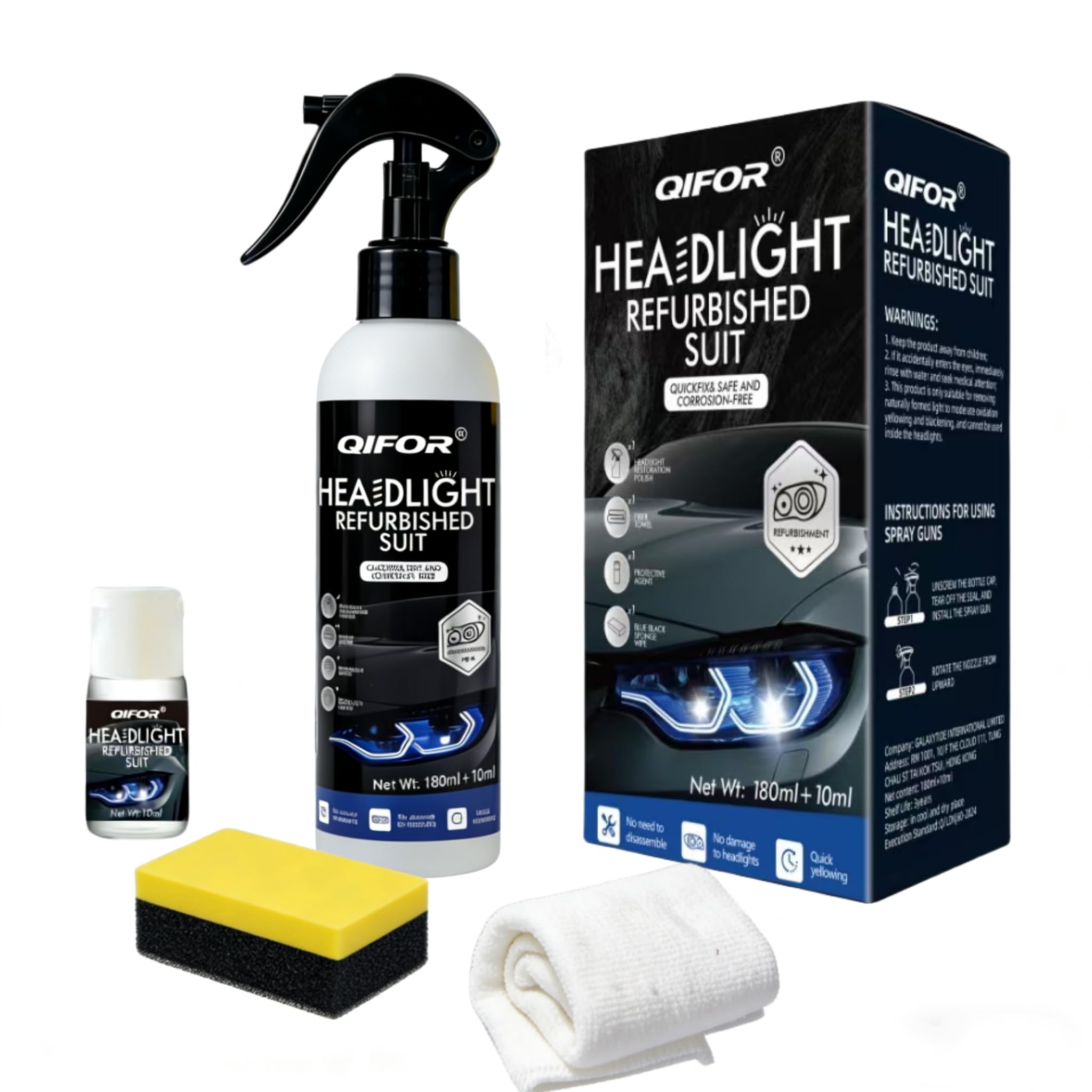 QIFOR Automotive Headlight Restoration kit - 6.76 fl oz | oxidized and yellowed 