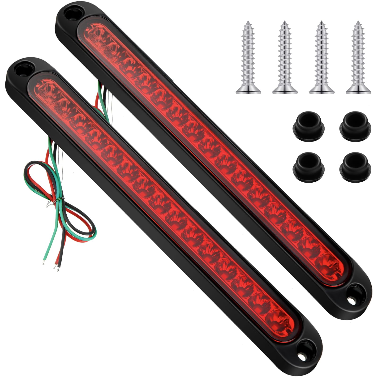 Frienda 2 Pcs LED Trailer Lights Strip 10 Inch 15 Brake Tail Light Bar, Red | LE