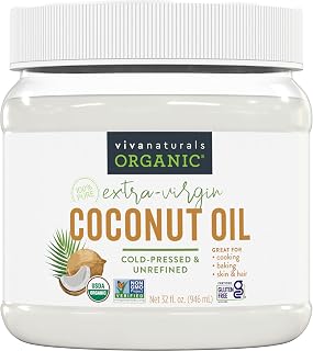 Viva Naturals Organic Coconut Oil, 32 fl oz – Unrefined, Cold-Pressed Extra Virgin Coconut Oil, USDA Organic & Non-GMO, Natural Cooking Oil, Hair Oil & Skin Oil