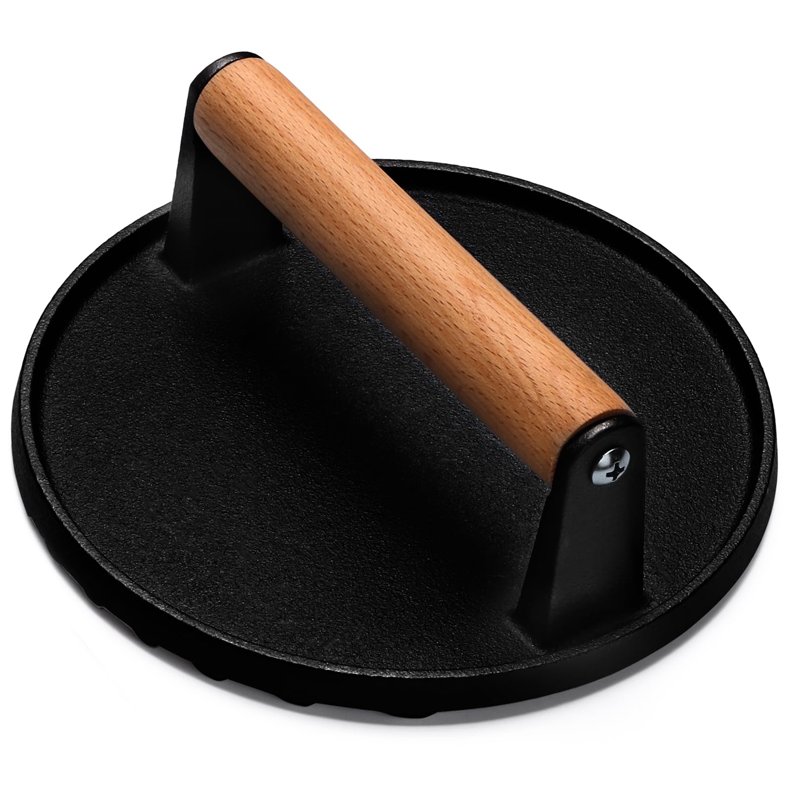 EWFEN Burger Press, 7" Round Heavy-Duty Cast Iron Smash Bacon Press Meat Steak w
