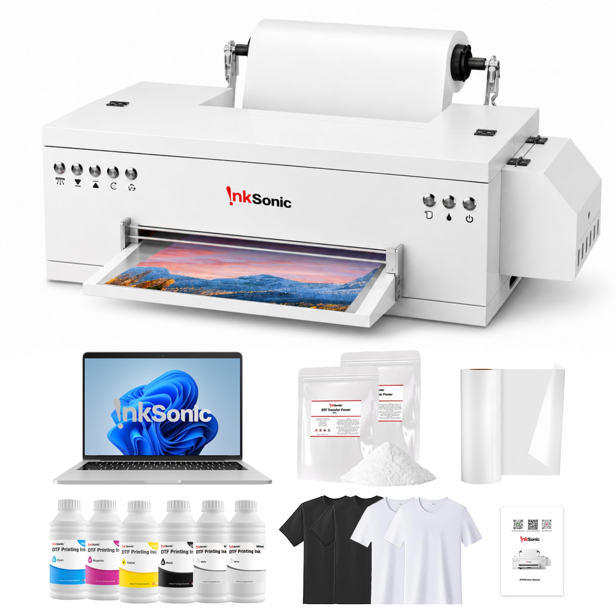 INKSONIC 13" A3+ L1800 DTF Printer with Laptop Bundle for T-Shirt Printing | Lap