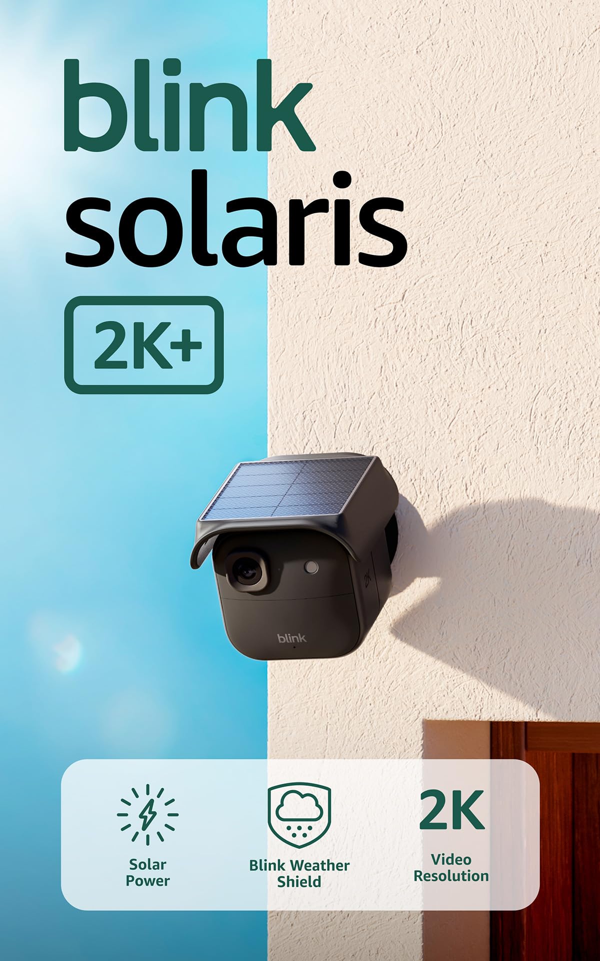Blink Solaris 2K+ (newest model) — Solar-powered battery smart security camera, 