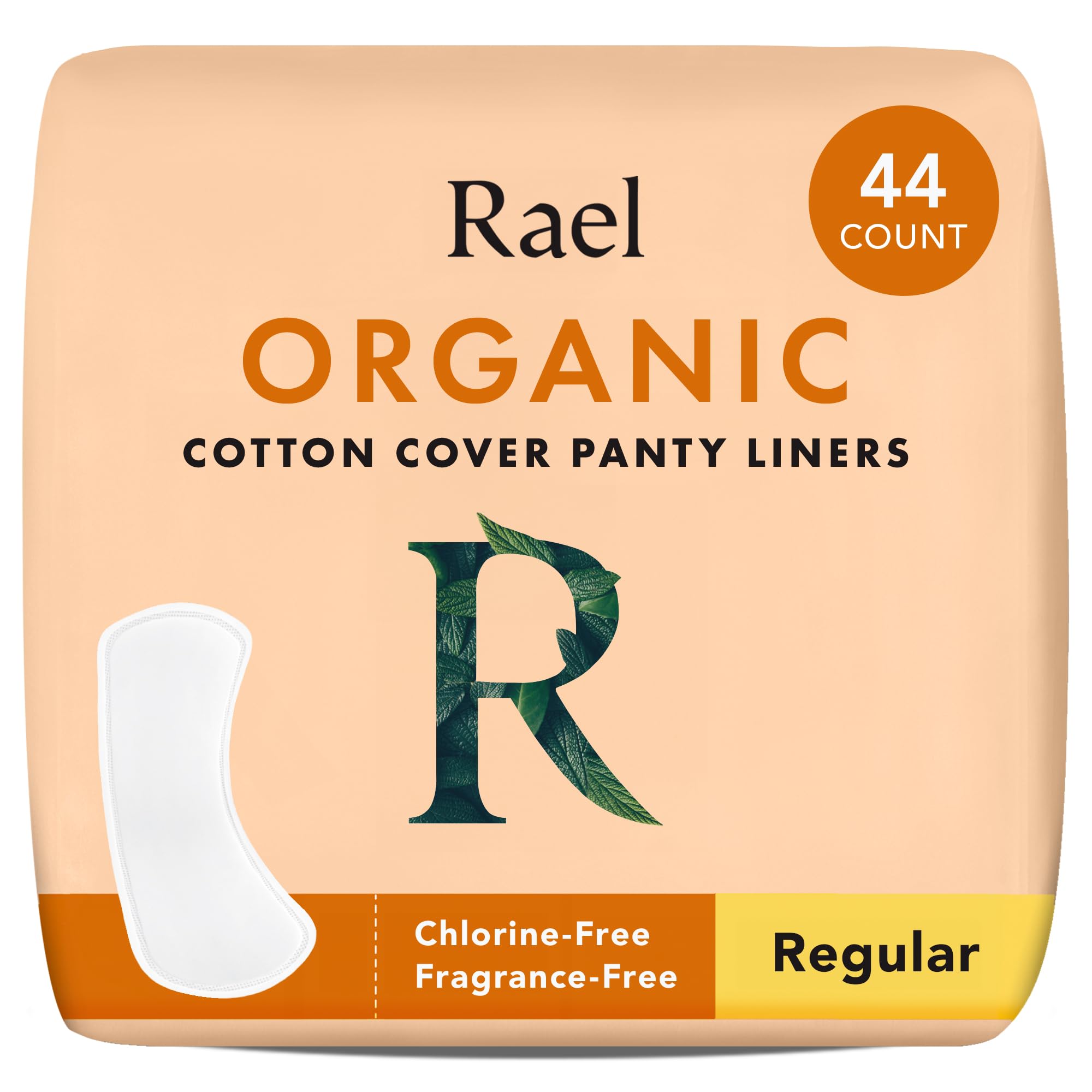 Rael Daily Panty Liners for Women, Organic Cotton Cover (Regular, 44 Count) | Re