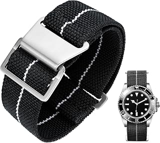 BINLUN Elastic Nylon Strap Watch Navy National Hook Closure Strap for Watch High Quality with Black Silver Buckle for Men Women 18/20/22 mm
