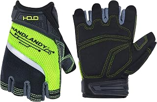 HANDLANDY Fingerless Work Gloves for Men,Half Finger working Glove Grip Shock-Absorbing Breathable Uwrist TPR Anti-collision Gloves for Mens & Women (L, Fingerless-Green)