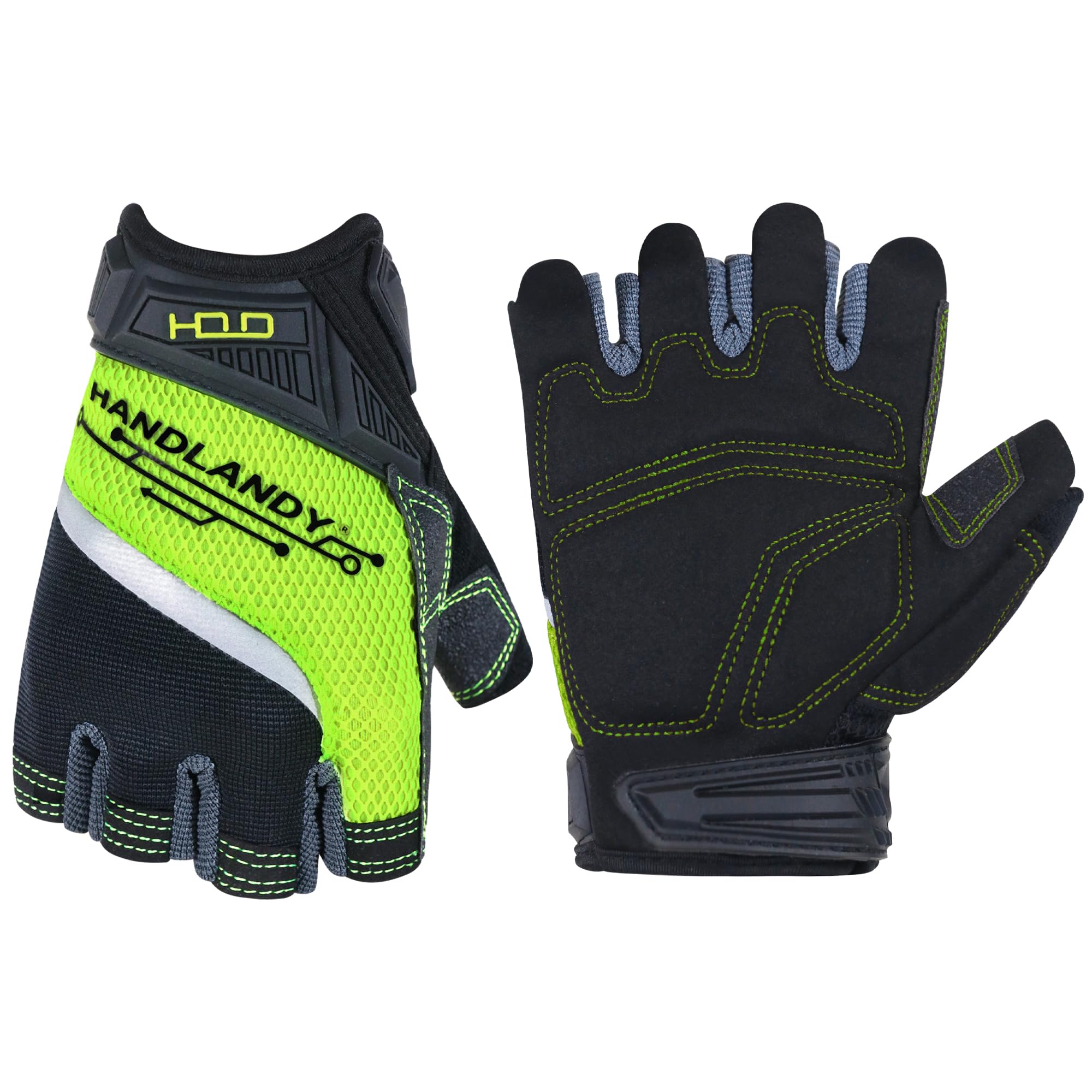 HANDLANDY Fingerless Work Gloves for Men,Half Finger working Glove Grip Shock-Ab