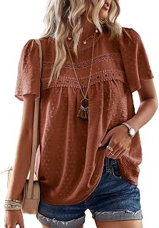 Falechay Womens Summer Tops Flowy Boho Dressy Casual Short Sleeve Shirts