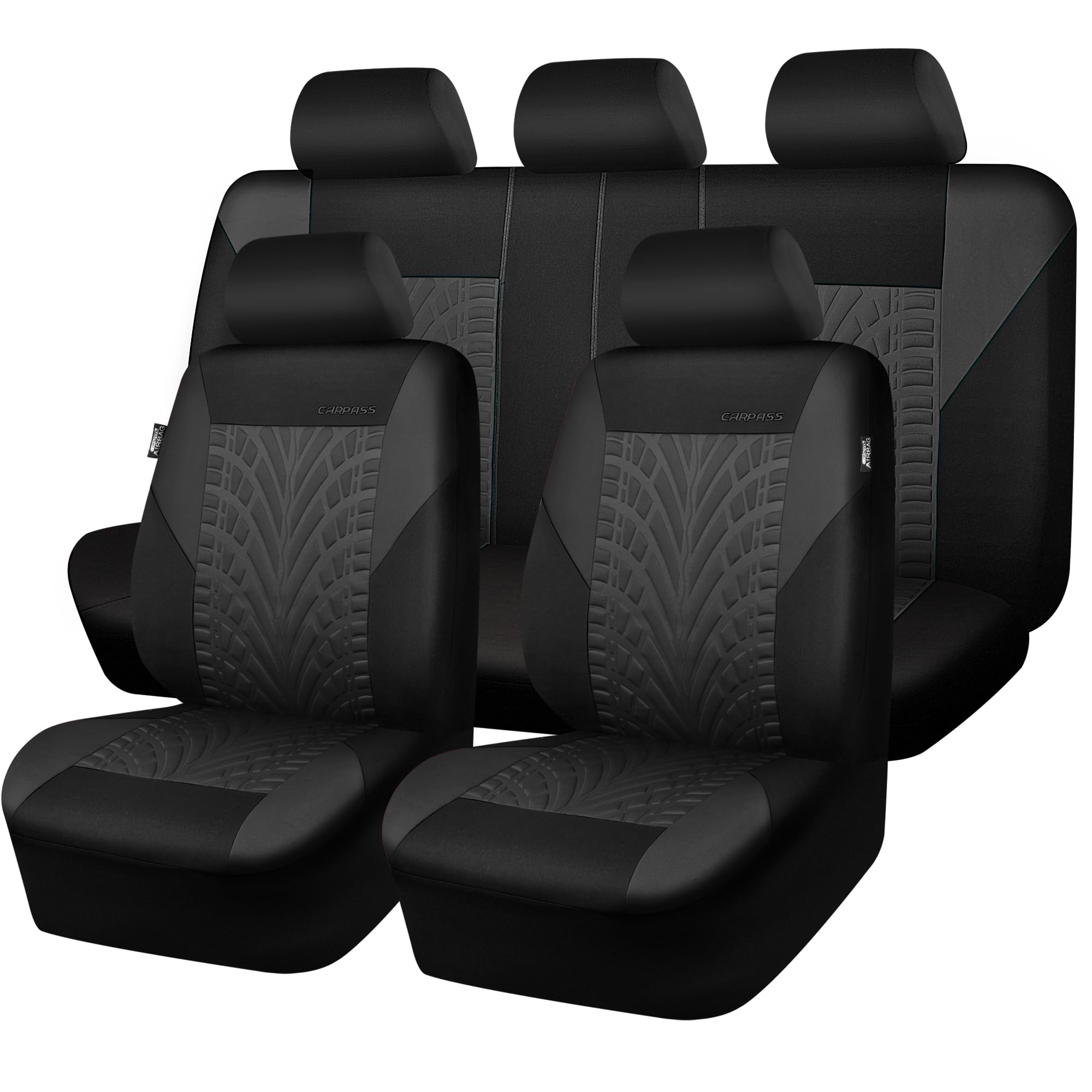 CAR PASS Car Seat Covers Full Sets, Front & Split Rear Bench for Car, 3D Tyre Em