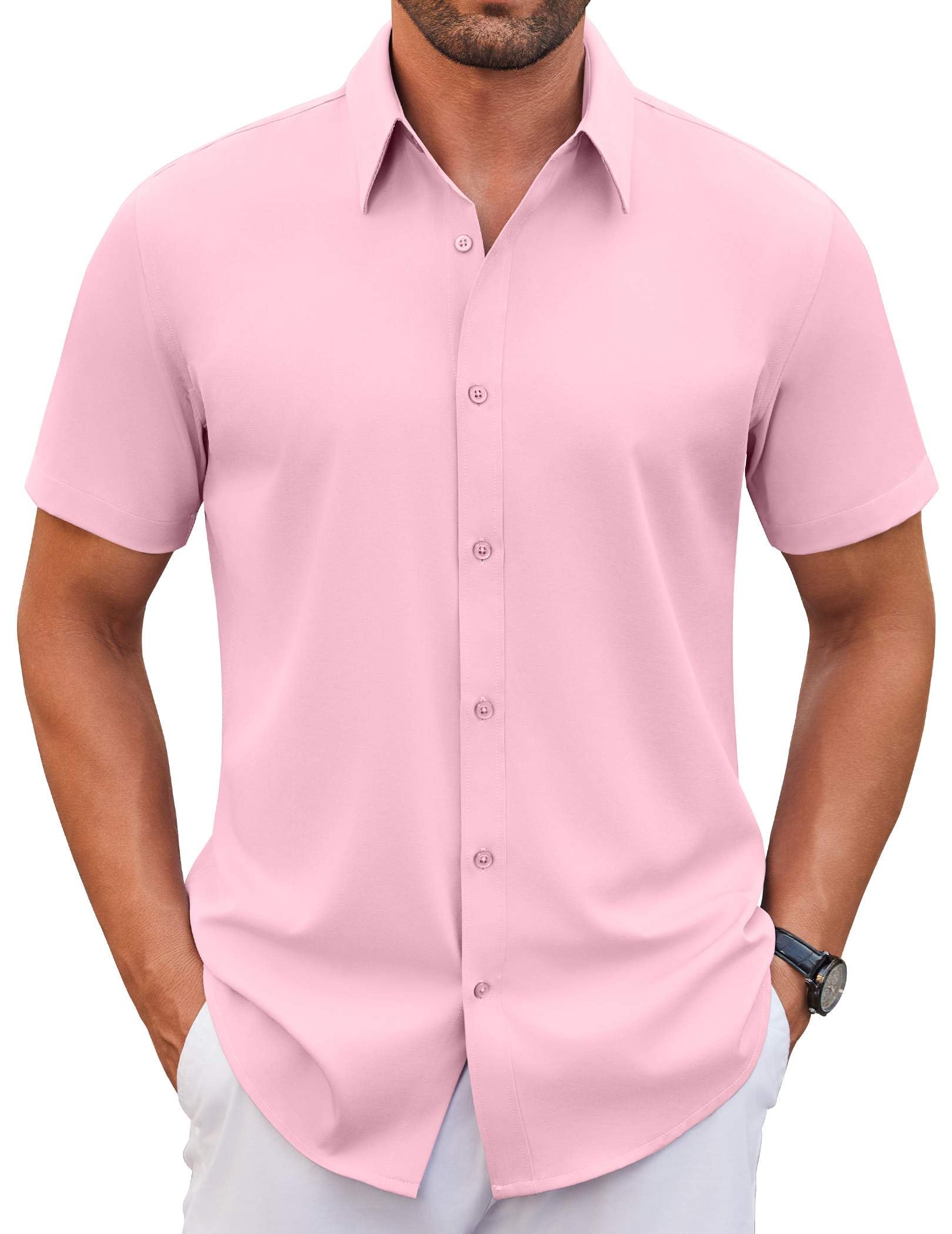 COOFANDY Camisas de vestir elásticas para hombre, de manga corta, sin arrugas, i