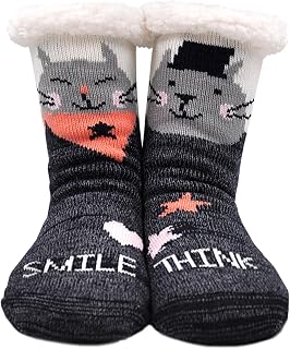LOFIR Chaussettes Chaussons Femme Chaussettes Chaudes pour Hiver, Chaussons Antidérapants à la Maison Femme Fille Noël Modèle Épais, Bas Thermiques à Motif Animal, taille 35-41, 1 paire