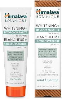 Himalaya Botanique Whitening+ Hydroxyapatite Toothpaste, Mint, 113 g (4 oz) | Fluoride-Free, Nano Hydroxyapatite Toothpaste for Whiter Teeth & Fresh Breath, Remineralizing, SLS-Free & Vegan, 4 oz