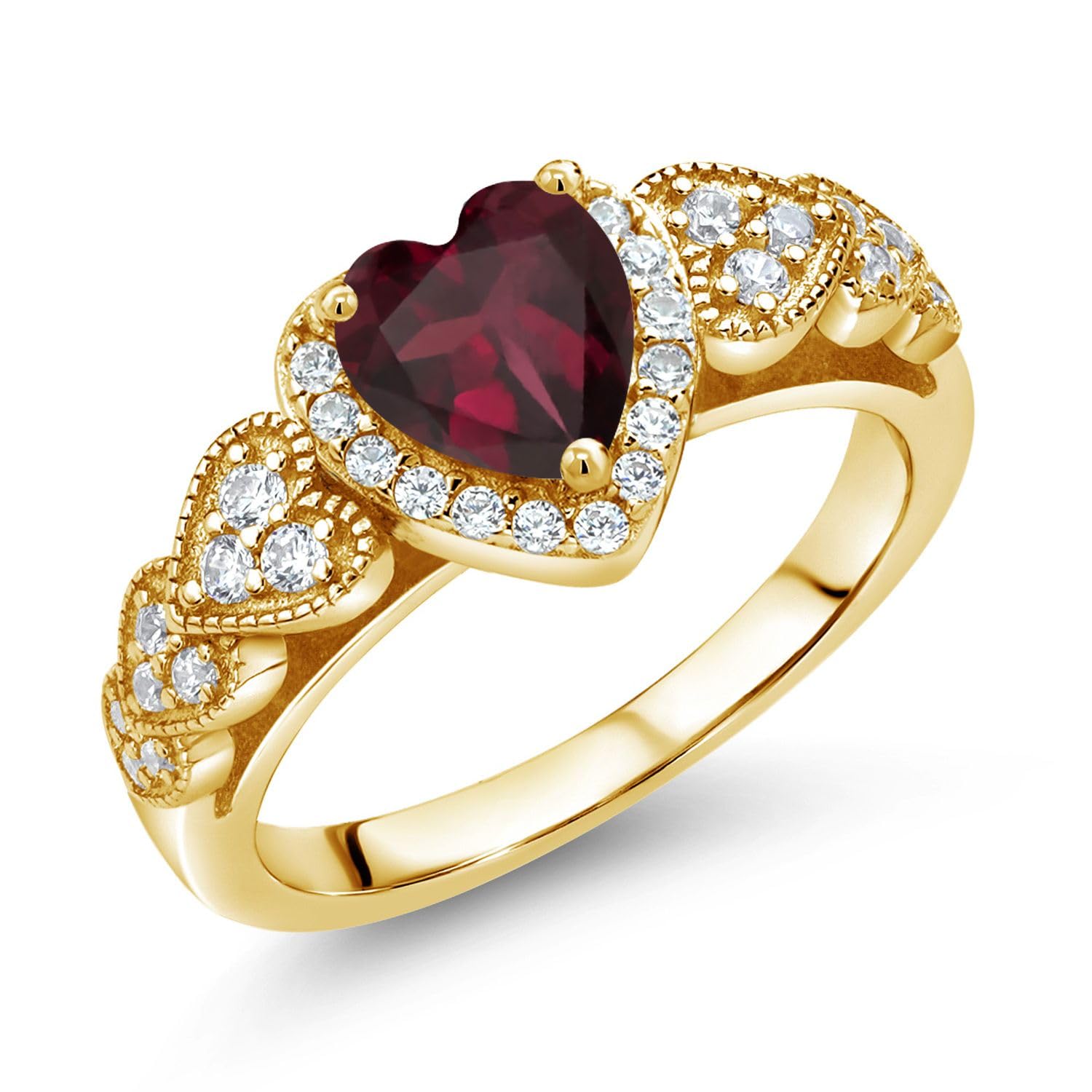 Gem Stone King Yellow Gold Plated Silver Heart Ring