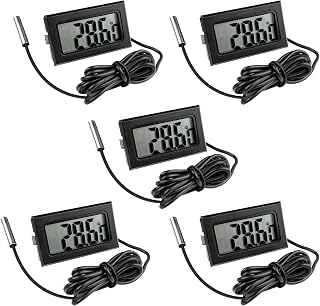 Gvolatee 5 Pieces Digital Thermometer, Probe Thermometers for Water Fridge, Mini LCD Digital Thermometer Temperature Monitor with External Probe Waterproof for Refrigerator Freezer Aquarium