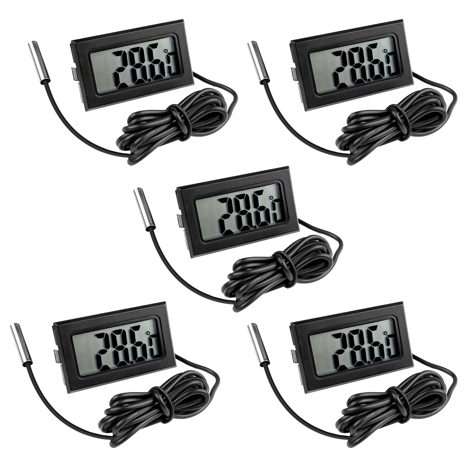 Gvolatee 5 Pieces Digital Thermometer, Probe Thermometers for Water Fridge, Mini