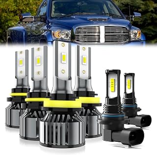LED Headlight Bulbs Compatible With DODGE RAM 1500 2500 3500 4-Headlamps 2009-2012,9005 High Beam + H11 Low Beam + 9145 LED Fog Light Bulb,6500K White,Plug and Play,Pack of 6