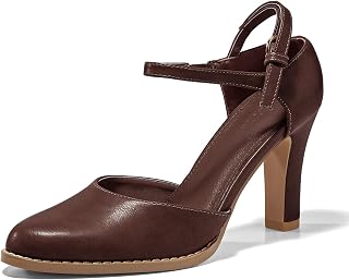 Coutgo Womens Chunky High Heels Closed Pointed Toe Ankle Strap Pumps Vintage D'Orsay Dress Party Shoes