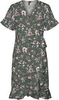 VERO MODA Vmhenna Vestido Cruzado con Volantes 2/4 Wvn Noos Vestido Mujer