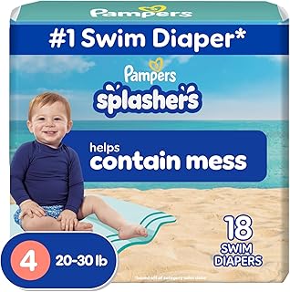 Pampers Splashers Swim Diapers, Size 4, 18 Count, Disposable Swim Diapers, Contains Mess, No Swell