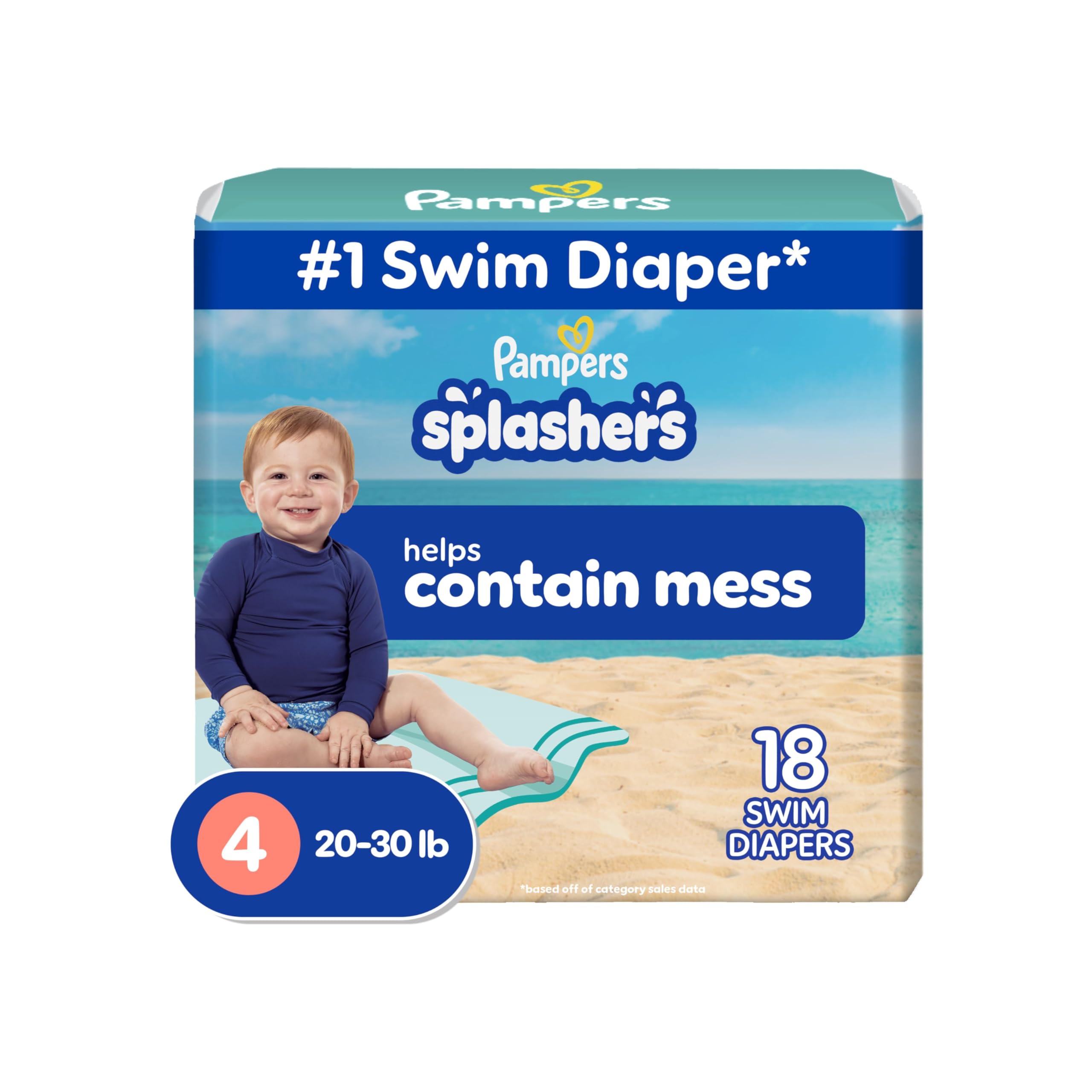 Pampers Splashers Swim Diapers, Size 4, 18 Count, Disposable Swim Diapers, Conta