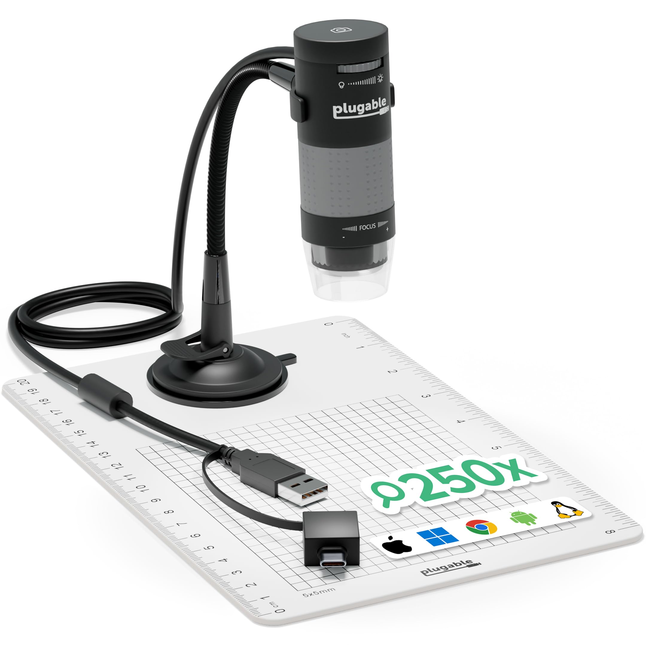 Plugable USB Digital Microscope 250x, 2MP Micro Camera, Flexible Arm Stand | Han