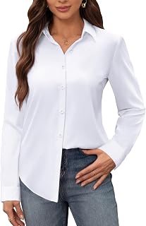 siliteelon Women's Stain Shield Dress Shirts Wrinkle Free Long Sleeve Shirts Solid Work Business Button Down Shirts