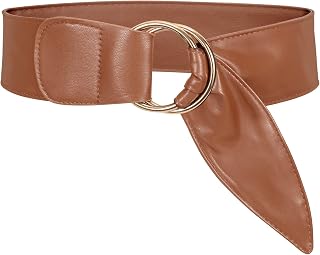 JASGOOD Women's black leather belt with metal pin buckle