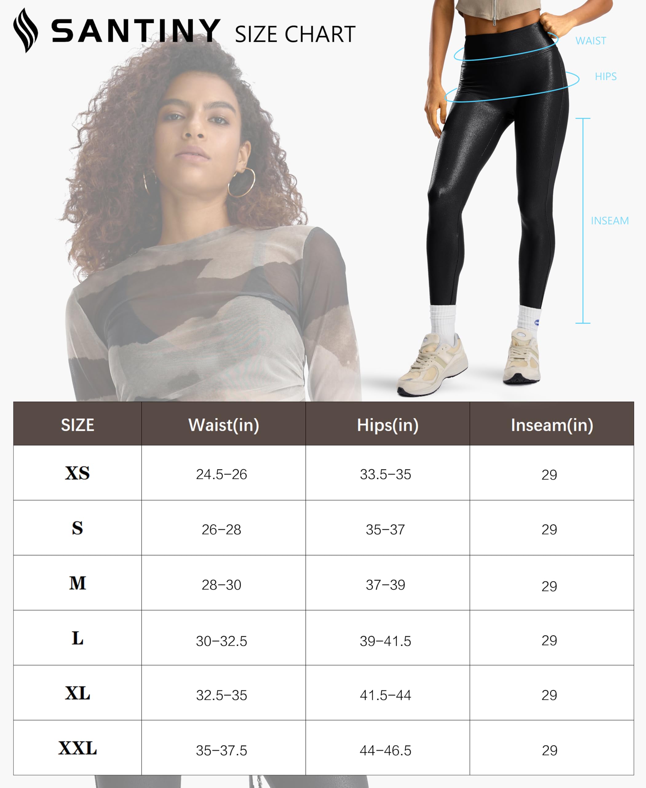 SANTINY Womens Faux Leather Leggings 24/26/28 Inch High Waist Stretch Leather Pa