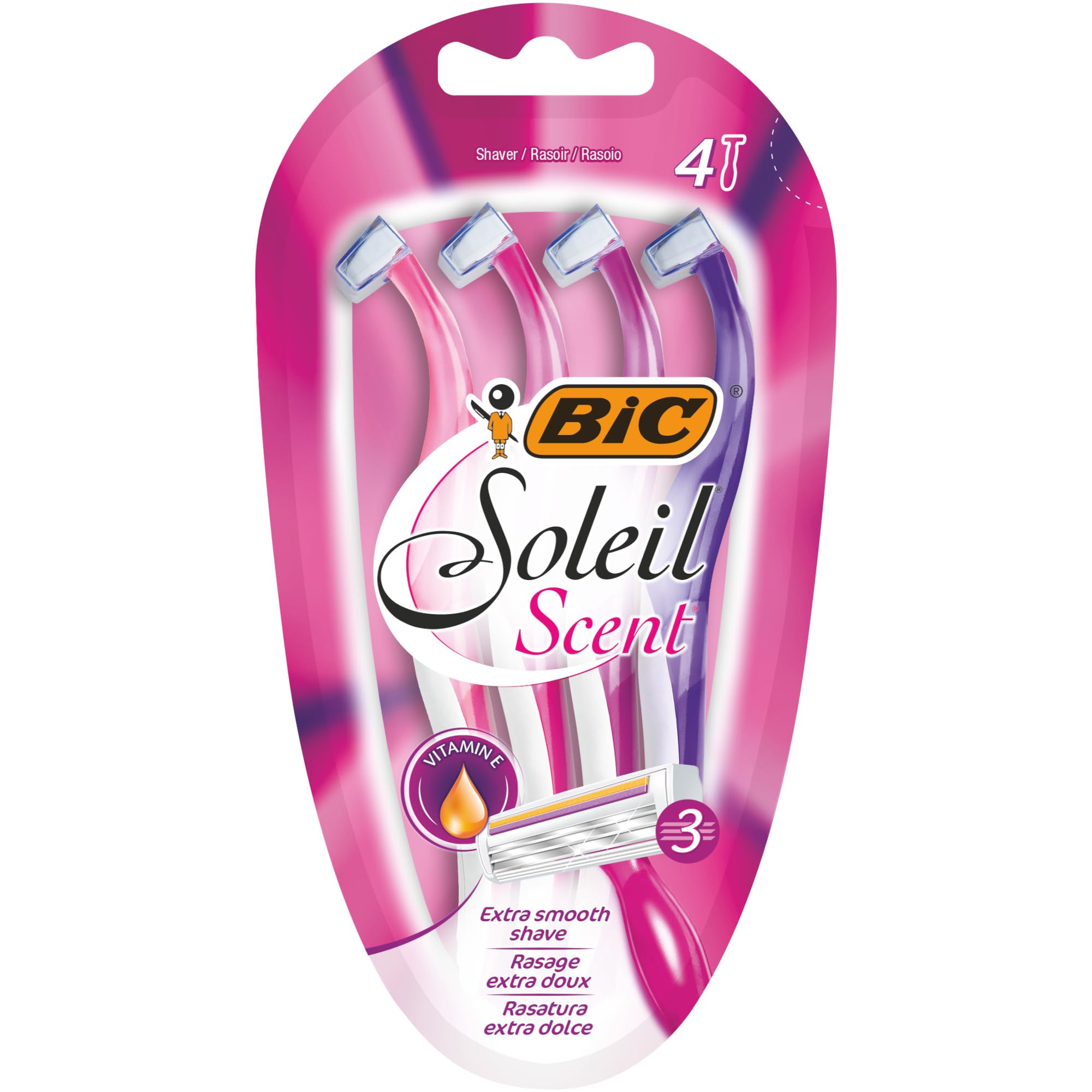 BIC Soleil Scent Disposable Razors for Women, Triple Blade, Pack of 4