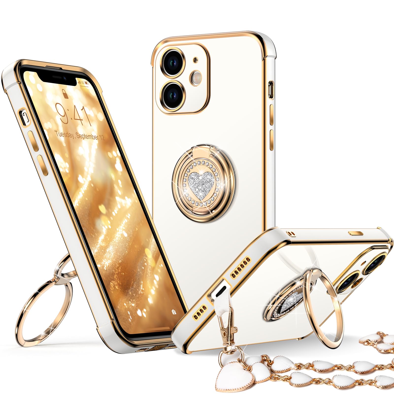 XYZ for iPhone 12 Case with Stand, Phone Case with 2-Ring Kickstand White