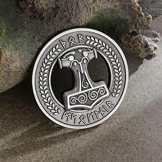 Nordic Mythology Retro Deity Odin Celtic Thor's Hammer Runes Brooch Suitable for Male Personality Charm Punk Trend Pin Gift Jewelry Accessories Fashion