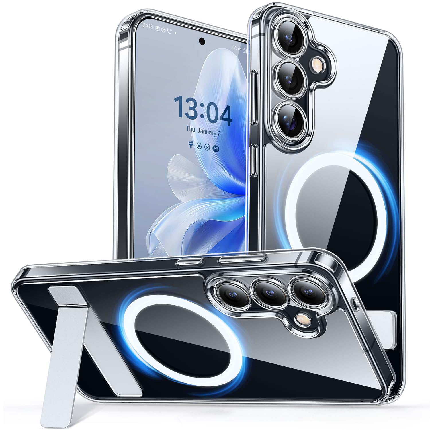 CANSHN Magnetic Case for Samsung Galaxy S25 Plus with Stand, Transparent