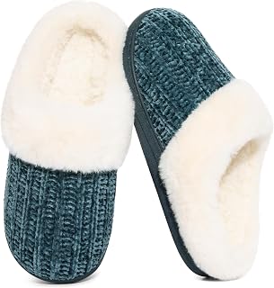 Evshine Women's Chenille Knit Fuzzy Slippers Memory Foam Warm House Shoes