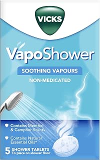 VICKS Vapo Shower - Shower Tablets With Soothing Vapors – Infused With Menthol and Camphor Scents– Contains Natural Essential Oils: Eucalyptus, Nutmeg and Cedar Leaf – Non Medicated Vapors - 5 Tablets