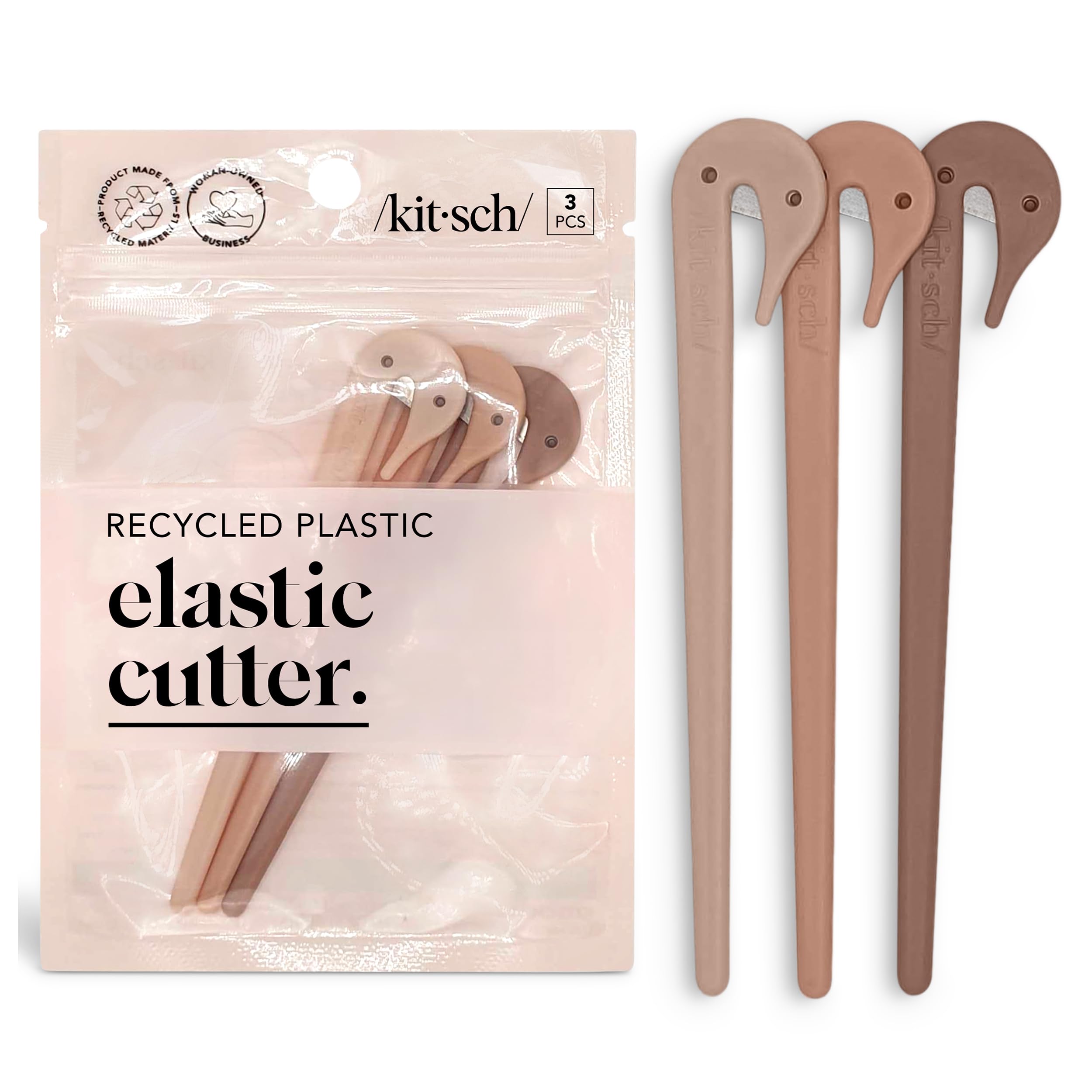 Kitsch Elastic Hair Tie Cutter Tool - Multicolor, 3pc Set | No Pull Hair Ties No