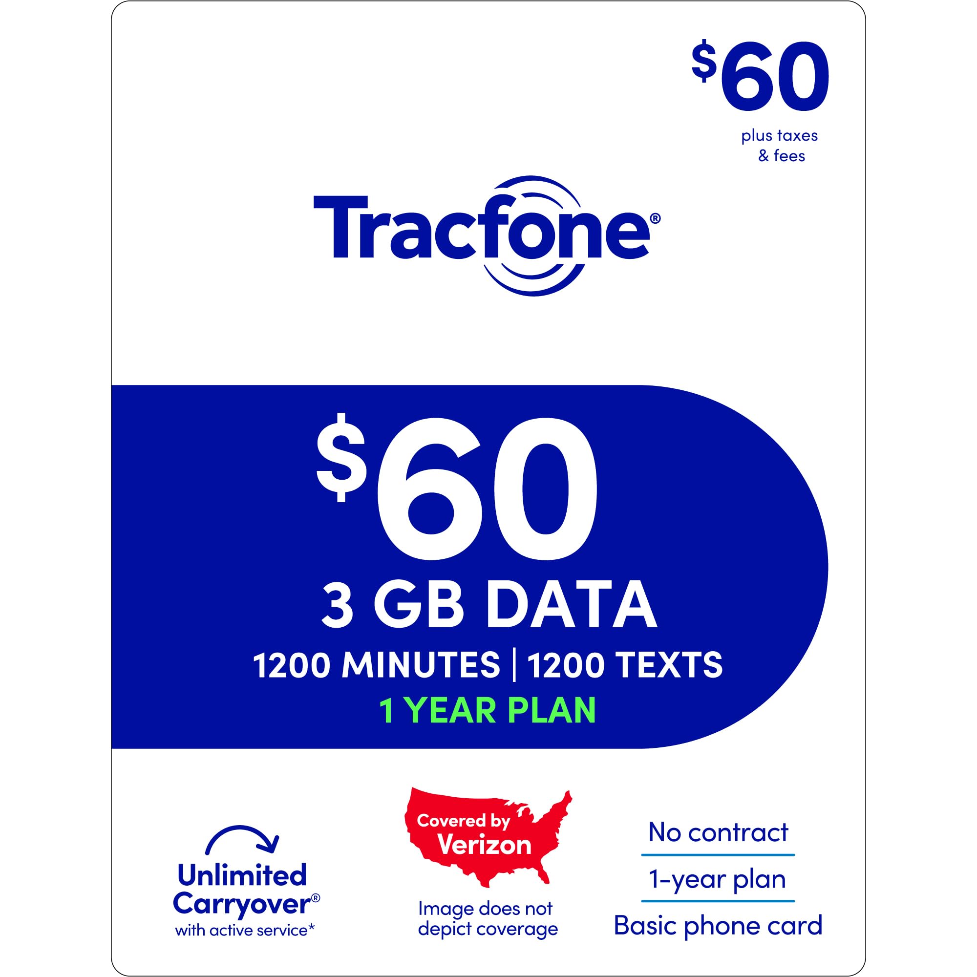 Tracfone $60 Annual Smartphone Plan: 1500 Min/Text/1.5GB Data / 365 Days [Physic