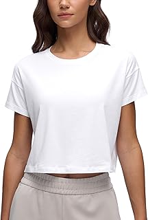 CRZ YOGA Pima Cotton Crewneck Crop T-Shirt