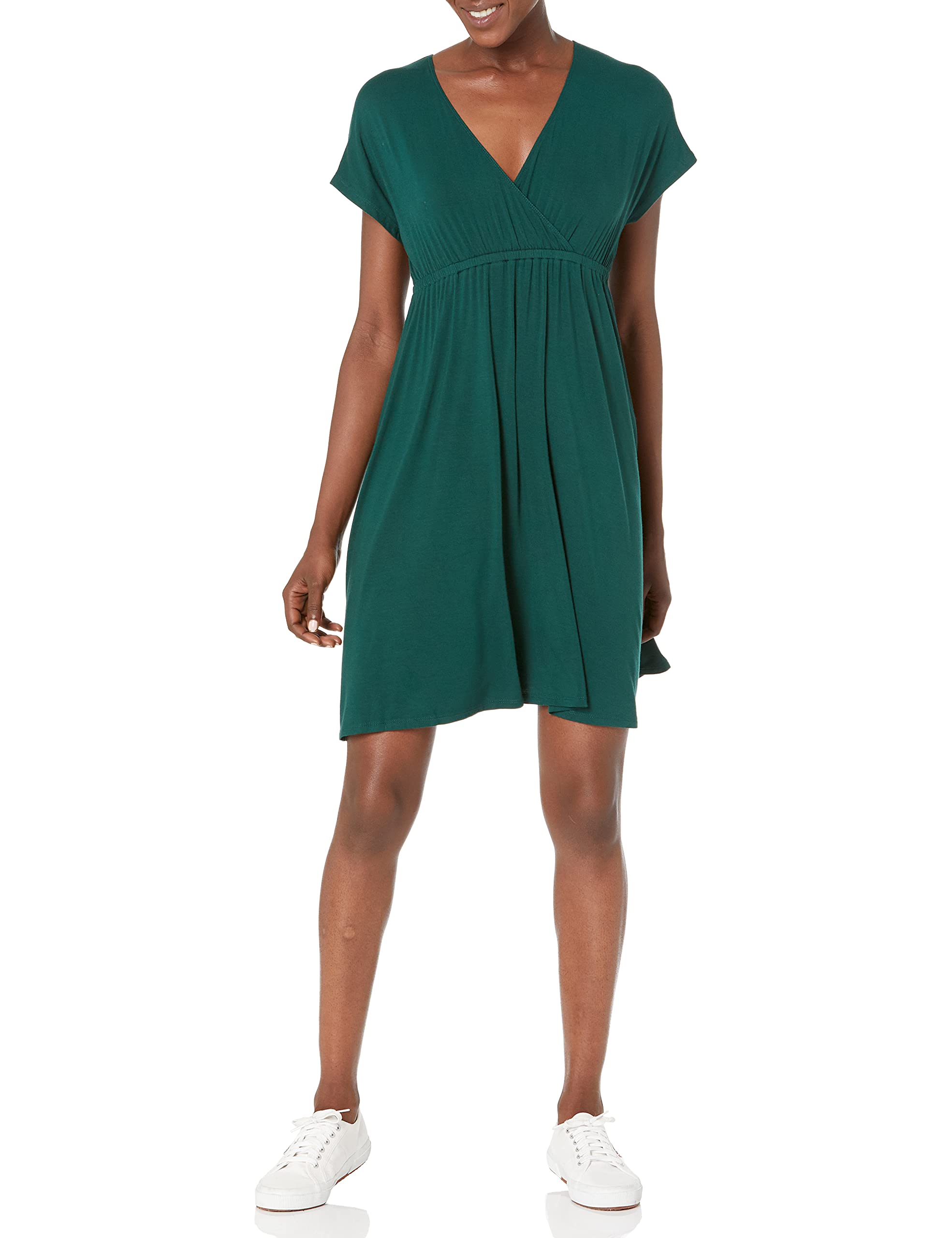 Amazon Essentials Women's Casual Surplice Dress for Beach and Wedding Guest Wear