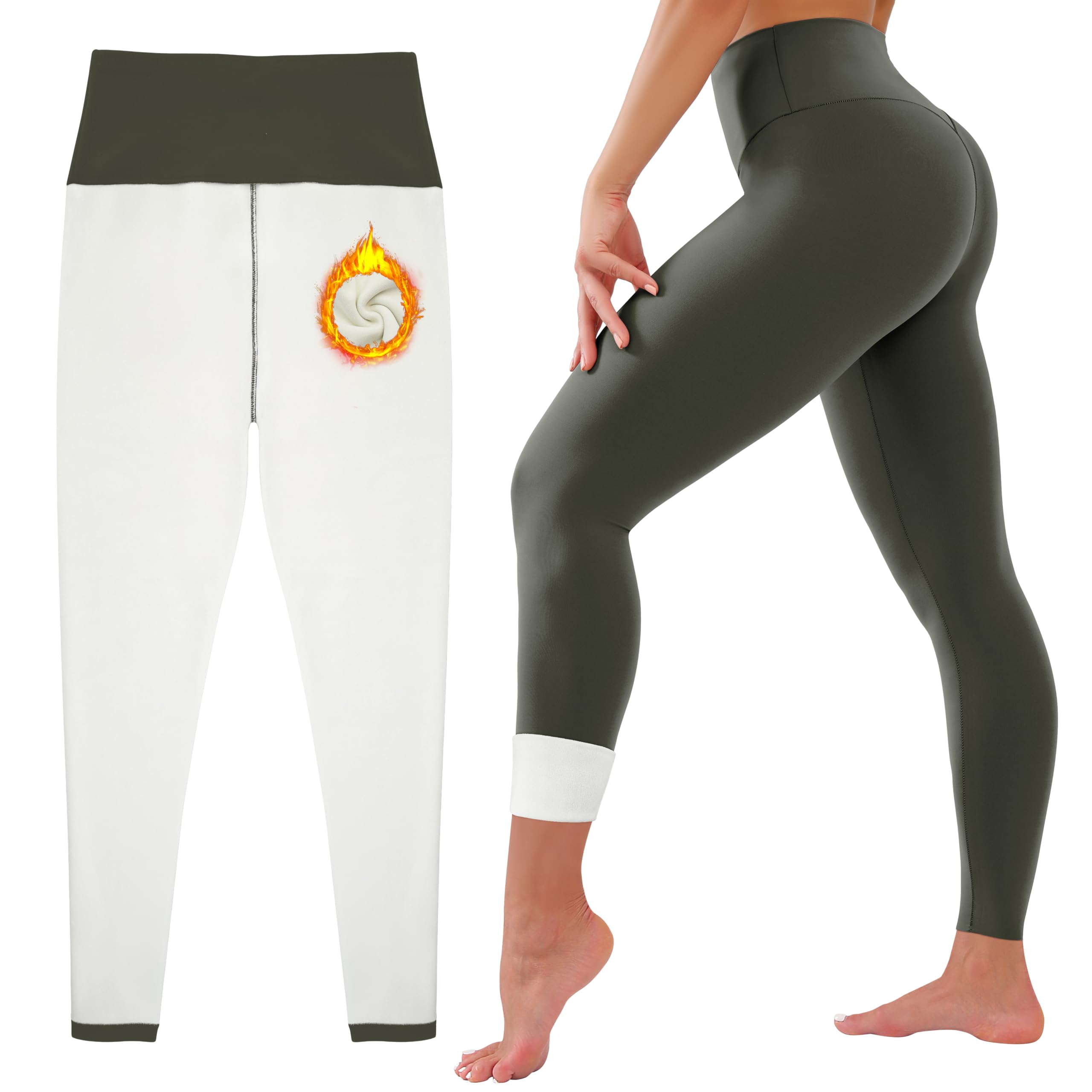 HEGALY Thick Fleece Lined Leggings for Women Tummy Control High Waisted Workout 