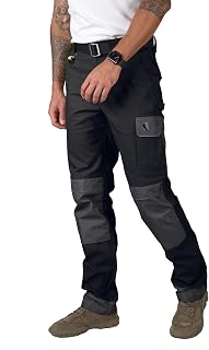 Ellobird Mens Cargo Construction Flexible Work Trousers for Men Double Knee Reinforcement Stretch Elastic Waist Tactical Pants