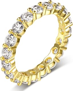 MDFUN Engagement Rings for women Men 18K White/Yellow Gold Plated Round Cut Cubic Zirconia All-Around Eternity Wedding Band
