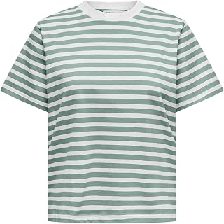 ONLY Damen Striped Cotton Crew Neck T-Shirt