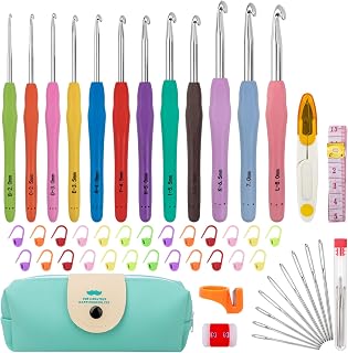 MECHEER Crochet Hooks 12 Sizes Set, 51 Pack Yarn Crochet Kit for Beginners | Knitting Needles with Ergonomic Handles for Arthritic Hands, Crochet Needle Kit with Blue Case for Crocheters