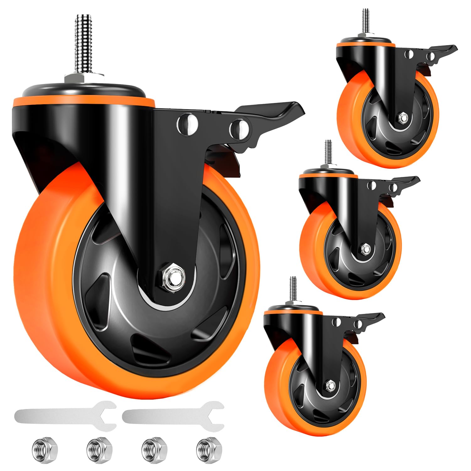 4 inch Stem Caster Wheels 2000lbs, Threaded Stem Casters Set of 4 Heavy Duty,3/8