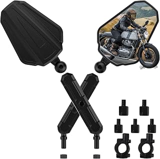 Upgraded Universal Motorcycle Mirror,Adventure Ball-Head ATV Rear View Mirror No Vibration & Wobble With 8/10MM Screw and 7/8" Handlebar Aluminum Mount Compatible with ATV Dirt Bike and More