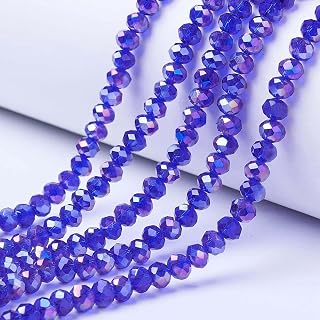 1 Strand 8x6mm Clear Electroplated Glass Beads AB Color Blue Faceted Rondelle Spacer Beads for DIY Jewelry Making Bracelet Necklace Crafts 40cm