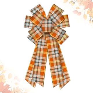Large Autumn Bows for Wreath, Autumn Orange Buffalo Plaid Bow, Craft Front Door Decorations, Party Supplies