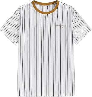 Men Striped Short Sleeve Contrast Binding Crewneck Tee Tops
